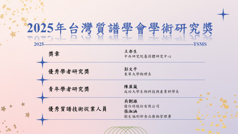【公告】2025台灣質譜學會研究獎項得獎名單
